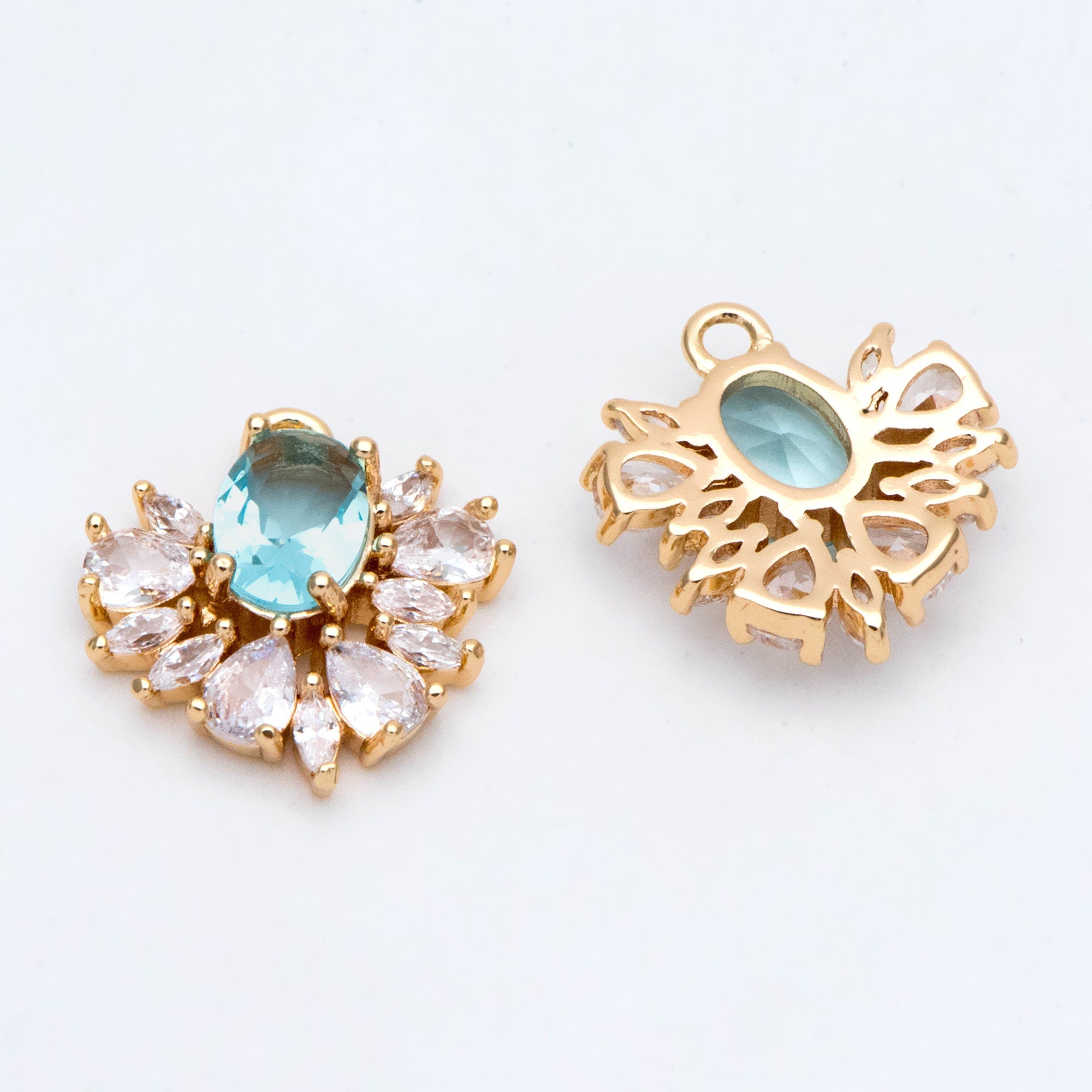 4pcs CZ Pave Gold Earring Charm, Cubic Drop Pendant, Cubic Charm, Bridal Earring, Wedding Jewelry, Wedding Earrings Charm (GB-3013)